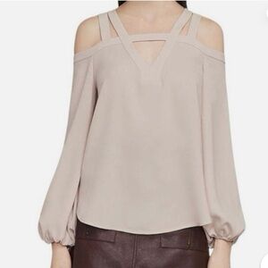 BCBG MAXAZRIA Blush Pink Taupe Size‎ S Strappy Cold Shoulder Blouse